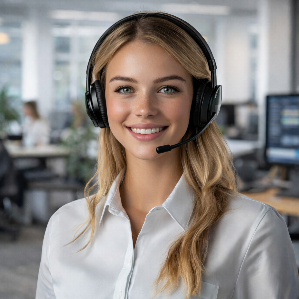 Santral Seslendirme Anonsu Kullanan Ofisteki Mutlu Müşteri Hizmetleri Yetkilisi